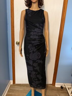 Women's Black Floral Ruched Maxi Dress, Size Small, NWOT